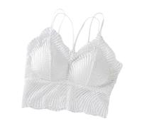 Caraco Femme Dentelle- Gilet sans Manche Col V Chic Et Elegant Sexy Crop Top Décontracté Coupe Slim Camisole Polyvalent Perspective Débardeur Été Bretelles pour Sport Yoga