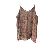 Caraco Ramie à bretelles pour femme Imprimé floral, Fleur rose foncé, Taille Unique