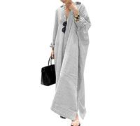 Caractéristiques : robe maxi à rayures classique à manches longues, col en V, fente latérale, robe chemise décontractée et confortable, gris, 3XL