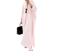 Caractéristiques : robe maxi à rayures classique à manches longues, col en V, fente latérale, robe chemise décontractée et confortable, Rose, 4XL