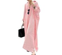 Caractéristiques : robe maxi à rayures classique à manches longues, col en V, fente latérale, robe chemise décontractée et confortable, Rouge pastèque, 3XL