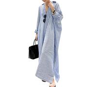 Caractéristiques : robe maxi à rayures classique à manches longues, col en V, fente latérale, robe chemise décontractée et confortable, bleu, 5XL