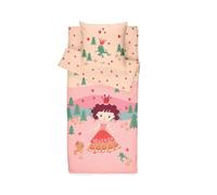 Caradou Parure de Lit Enfant Princesse Tiana, 4 Pièces Couette Incluse, 90x190 cm, Coton, Rose Pêche