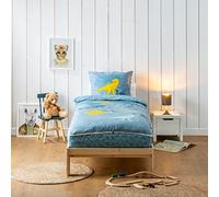 Caradou Parure de Lit Enfant T-Rex, 4 Pièces Couette Incluse, 90x190 cm, Coton, Bleu Vert