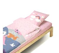 Parure de Lit Enfant Caradou® Licorne en Coton 4 pièces: Couchage tout-en-un avec couette - 90x190cm - BLEU CALIN