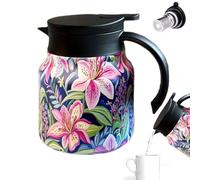 Carafe à café -4,13 pouces 800 mlThéière thermique, bouilloire isolée en acier inoxydable, théière à motif floral | Pot sous vide pour brassage, filtrage, versement de boissons chaudes et froides, uti