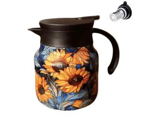 Carafe à café -4,13 pouces 800 mlThéière thermique, bouilloire isolée en acier inoxydable, théière à motif floral | Pot sous vide pour brassage, filtrage, versement de boissons chaudes et froides, uti