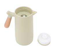 Carafe à Café Portable, Contenance 1L, Poignée Bois de Hêtre, Marron - Isolation Thermique 12h, Double Paroi Verre, Idéale Pour Maison et Bureau (Verte)