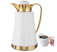 Carafe à café thermique 33,82 fl oz, cafetière style arabe, bouteille isotherme sous vide à double paroi, large ouverture, système anti-goutte, blanc et or, objet décoratif pour crémaillère