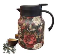 Carafe à café thermique - Théière vintage en acier inoxydable, bouilloire isotherme à motif floral | Carafe thermique à double paroi garde les boissons chaudes, théière élégante de 1000 ml avec