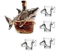 Carafe À Décanter, Miniature Sculpture, Sculpture De Bouteille De Whisky De Requin De 320 Ml, Bouteille En Verre D'animal Marin, Ensemble De Vin De Requin Fait Main Avec Tasse(1pcs decanters+4Cups)
