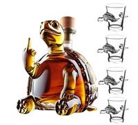 Carafe A Decanter Vin - Decanter Whisky Figurine, Bouteille De Whisky Tortue Doigt D'honneur 350 Ml, Magnifique Carafe À Vin En Verre Gravée, Avec Verres(Turtle+4 water cups)
