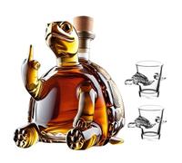 Carafe A Decanter Vin - Decanter Whisky Figurine, Bouteille De Whisky Tortue Doigt D'honneur 350 Ml, Magnifique Carafe À Vin En Verre Gravée, Avec Verres(Turtle+2 water cups)