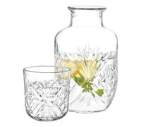 Carafe à eau avec gobelet,Distributeur de bain de bouche transparent | Ensemble pichet et gobelet en verre vintage | Idéal pour liquides vin table salle de bain maison cuisine repas fête