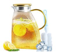 Carafe à Eau de 1,8 L en Verre avec Couvercle et Brosse - Pour Réfrigérateur, Thé Glacé et Boissons à Base de Jus