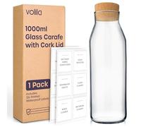 Carafe à eau de 1 L - 1 carafe en verre avec couvercle pour boissons froides, lait et jus - Bouteilles en verre polyvalentes pour le stockage du détergent