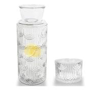 Carafe à Eau de Chevet et Tasse en Verre,Bouteille De Bain ee Bouche en Verre Transparent Pour thé Glacé, Boissons Pour Chambre à Coucher, Table de Chevet, Cuisine, 630Ml,2 Pièces (Clair)