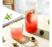 Carafe à eau de chevet et verre de 500 ml avec bec verseur en forme de V, résistant à la chaleur, carafe à eau avec gobelet, bain de bouche, bouteille d'eau en verre transparent pour thé glacé,