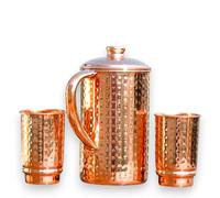 Carafe à eau en cuivre pur avec 2 tasses - Capacité : 150 ml - Profitez des bienfaits pour la santé avec du cuivre de qualité supérieure pour une hydratation rafraîchissante et une vie holistique