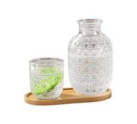 Carafe à Eau et Verre de Chevet Vintage, Carafe à Eau en Cristal avec Gobelet en Verre, Carafe en Verre de Table de Chevet de 14,8 Oz avec Pichet à Jus Transparent pour Stocker de L'eau, du(Blanc)