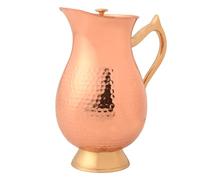 Carafe à eau martelée en cuivre pur avec couvercle et poignée en laiton pour les bienfaits de l'Ayurveda pour la santé, 1 litre