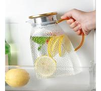 Carafe à eau transparente en borosilicate avec couvercle en acier inoxydable, porte de réfrigérateur, carafe à eau en verre pour boissons chaudes/froides, jus, thé, café, lait, vin (1,5 l)