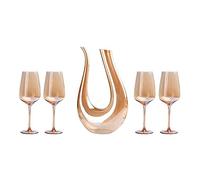 Carafe à vin épaisse, Ensemble de carafes en cristal avec 4 verres 1,5 L sans plomb doré anti-goutte design inclinable paquet de 5 pièces