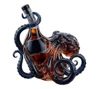 Carafe à whisky 3D en forme de pieuvre en verre borosilicate avec motif sculpté Kraken pour rhum ou bourbon, 750 ml, cadeau idéal pour la fête des pères, Noël ou les garçons d'honneur (750 ml)