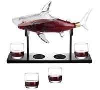 Carafe à whisky avec verres et support, 1 carafe à décanter de vin en forme de requin de 1 000 ml et 4 verres à whisky de 300 ml, pour homme, parfait pour le scotch, la vodka, le brandy et le vin