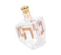 Carafe à whisky en verre doré avec caractères hébreux surélevés pour tradition juive et centre de table en verre avec lettres hébraïques dorées en relief pour centre de table festif