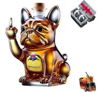 Carafe à whisky humoristique en forme de bouledogue français - Motif doigt d'honneur 3D avec verres gravés - Cadeau unique pour homme, papa ou mari - Idéal pour la décoration de la maison et du bar
