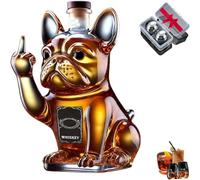 Carafe à whisky humoristique en forme de bouledogue français - Motif doigt d'honneur 3D avec verres gravés - Cadeau unique pour homme, papa ou mari - Idéal pour la décoration de la maison et du bar