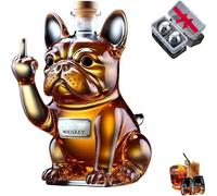 Carafe à whisky humoristique en forme de bouledogue français - Motif doigt d'honneur 3D avec verres gravés - Cadeau unique pour homme, papa ou mari - Idéal pour la décoration de la maison et du bar
