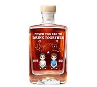 Carafe à whisky personnalisée « Never Too Far to Drink Together » - Bouteille en verre vide pour vin, bourbon, brandy, tequila, cadeaux pour amis et famille de longue distance