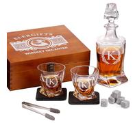 Carafe à whisky torsadée personnalisée de 800 ml pour liqueur, vodka, brandy ou bain de bouche - Coffret cadeau de Noël pour lui, papa - Ensemble de qualité supérieure comprenant des pierres à whisky
