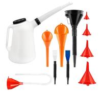 Carafe de 5 litres avec 10 entonnoirs - Récipient automobile et distributeur avec bec flexible pour changement d'huile, liquide de refroidissement, carburant et liquides de transmission