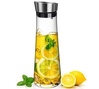 Carafe Eau, Csuntikulo Carafe en verre de 1000 ml, Cruche en Verre avec Capuchons de filtre en acier inoxydable pour Thé Glacé, Boisson, Eau Chaude, Vin, Café, Lait et Jus, Transparent