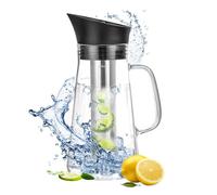 Carafe Eau en Verre 1.2L - Carafe Eau Verre avec Couvercle en Silicone - Carafe Filtrante Résistante à la Chaleur - Pour Eau Chaude/Froide, Vin, Thé Glacé et Jus