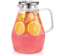 Carafe Eau, veecom 2,4 Litres Carafe Verre avec Couvercle, Pichet en Verre Borosilicaté avec Brosse, Pichet à Eau pour thé Glacé, Lait, Jus, Boisson Froide et Chaude