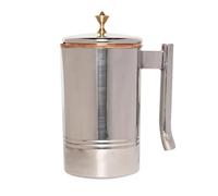 Carafe en cuivre et acier inoxydable | Extérieur en acier inoxydable et intérieur en cuivre pour les bienfaits de la santé ayurveda (bouton en laiton de 1,5 litre)