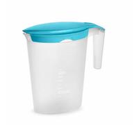 Carafe en plastique avec couvercle, 2 l, sans BPA, anti-goutte, avec graduations, pour eau et jus (bleu)