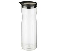 Carafe en verre APS, couvercle en acier inoxydable poli mat, carafe avec couvercle, carafe à eau, pichet en verre avec bec verseur anti-goutte, hauteur 31 cm, volume 1,2 litre.