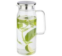 APS Carafe en verre pour eau et limonade, récipient en verre (Ø x H) : 10 x 26 cm avec couvercle en acier inoxydable et double fonction, bec verseur avec passoire intégrée, 1,5 litre