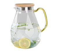 Carafe en verre avec couvercle - Distributeur de boissons de 2 litres avec poignée | Théière en verre de 21,5 cm pour eau froide, thé, café, jus, boissons, réfrigérateur, table à manger, cuisine
