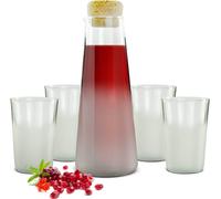 Carafe en verre avec couvercle en liège et 4 verres Carafe à eau Carafe à vin Décanteur Verres à jus de fruits