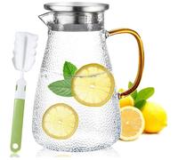 Carafe en Verre,Carafe en Verreavec infuseur 1.8 Litre Verre Pichet avec Couvercle thé glacé pichet d'eau Chaud Eau Froide
