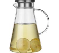 carafe en verre de 1800ml Cruche en verre borosilicaté sans plomb avec poignée en cristal et couvercle en acier inoxydable pour lait, vin rouge, eau froide, jus de fruits, café chaud, boissons glacées