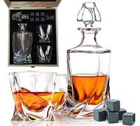 Carafe et verre à whisky | Twist Designer carafe et 2 verres à whisky avec 6 pierres à whisky en granit | Coffret cadeau carafe à whisky | Cadeaux Whisky pour hommes
