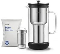 Aarke Purifier, carafe filtrante 1,2 L / 5 tasses en verre et acier inoxydable - avec un sac de recharge de filtre Pure
