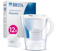 Carafe Filtrante BRITA MAXTRA Marella, 12 cartouches Pure Performance | Blanche, 2.4 L, BRITA Memo, couvercle rabattable, réduit* des impuretés, certains PFAS**, chlore et métaux